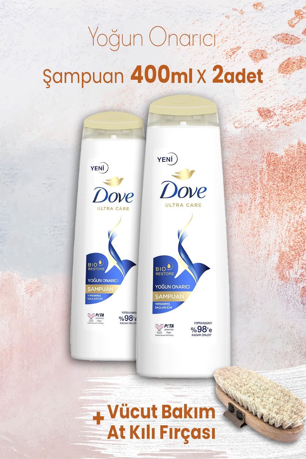 Dove Ultra Care Yoğun Onarıcı Şampuan 400 ml x 2 Adet ve Vücut Bakım At Kılı Fırçası