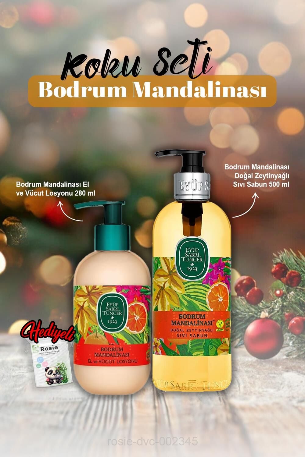 El ve Vücut Losyon 280 ml, Sıvı Sabun 500 ml B. Mandalina ve Rosie Hediye