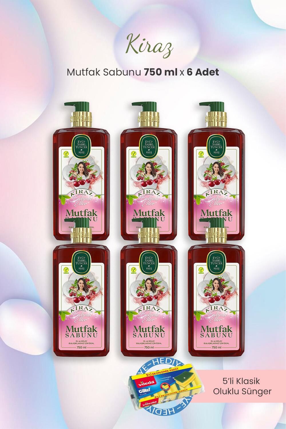 Eyüp Sabri Tuncer 6'lı KirazMutfak Sabunu 750 ml ve Bulaşık Süngeri