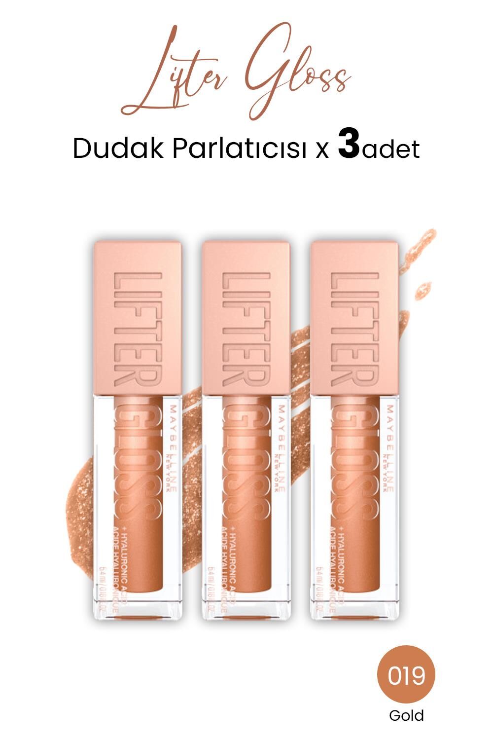 Maybelline New York Lifter Gloss Dudak Parlatıcısı 019 Gold x 3 adet