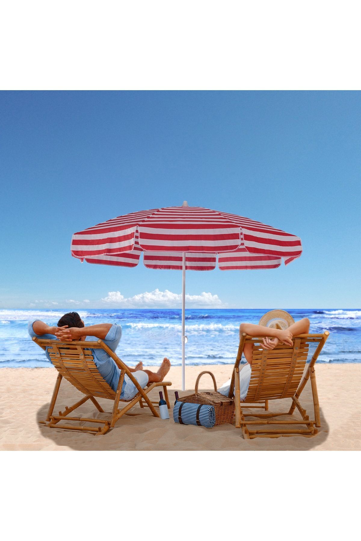 8 Telli 200 Cm Plaj Bahçe Balkon Şemsiyesi, Eğilebilen Şemsiye Bidon Hariç