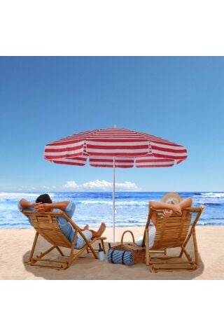 8 Telli 200 Cm Plaj Bahçe Balkon Şemsiyesi, Eğilebilen Şemsiye Bidon Hariç