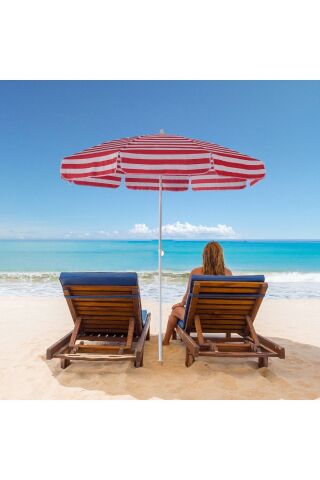 8 Telli 200 Cm Plaj Bahçe Balkon Şemsiyesi, Eğilebilen Şemsiye Bidon Hariç