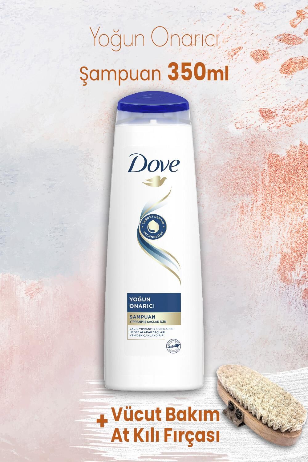 Dove Yoğun Onarıcı Şampuan 350 ml ve Vücut Bakım At Kılı Fırçası