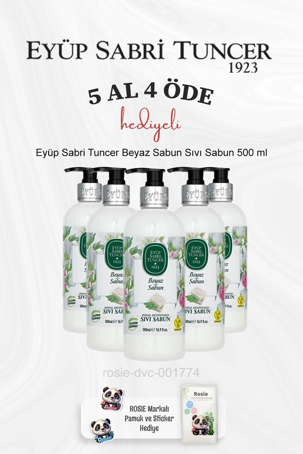 Eyüp Sabri Tuncer Beyaz Sabun Sıvı Sabun 500 ml 5 Al 4 Öde ve Rosie Pamuk