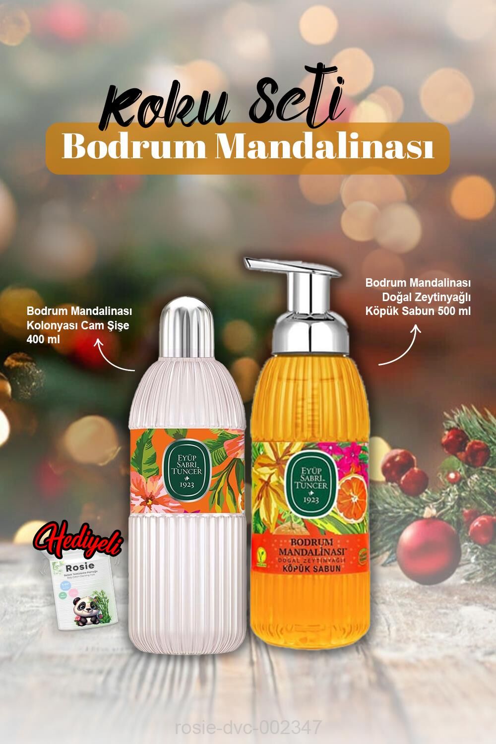 Cam Şişe Kolonya 400 ml, Köpük Sabun 500 ml Bodrum Mandalina ve Rosie Hediye
