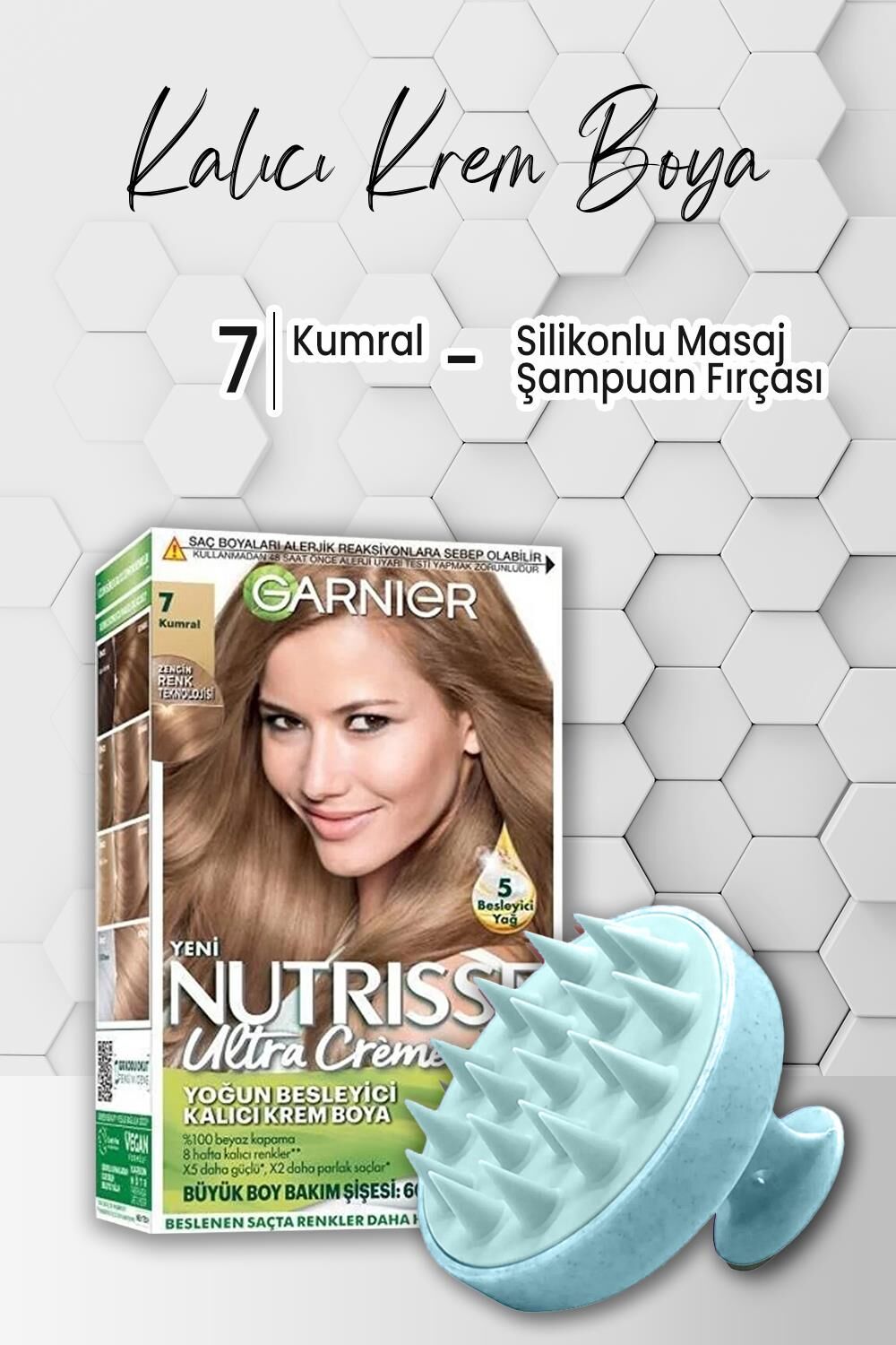 Garnier Nutrisse Yoğun Besleyici Kalıcı Krem Saç Boyası 7 Kumral ve Şampuan Fırçası Mavi