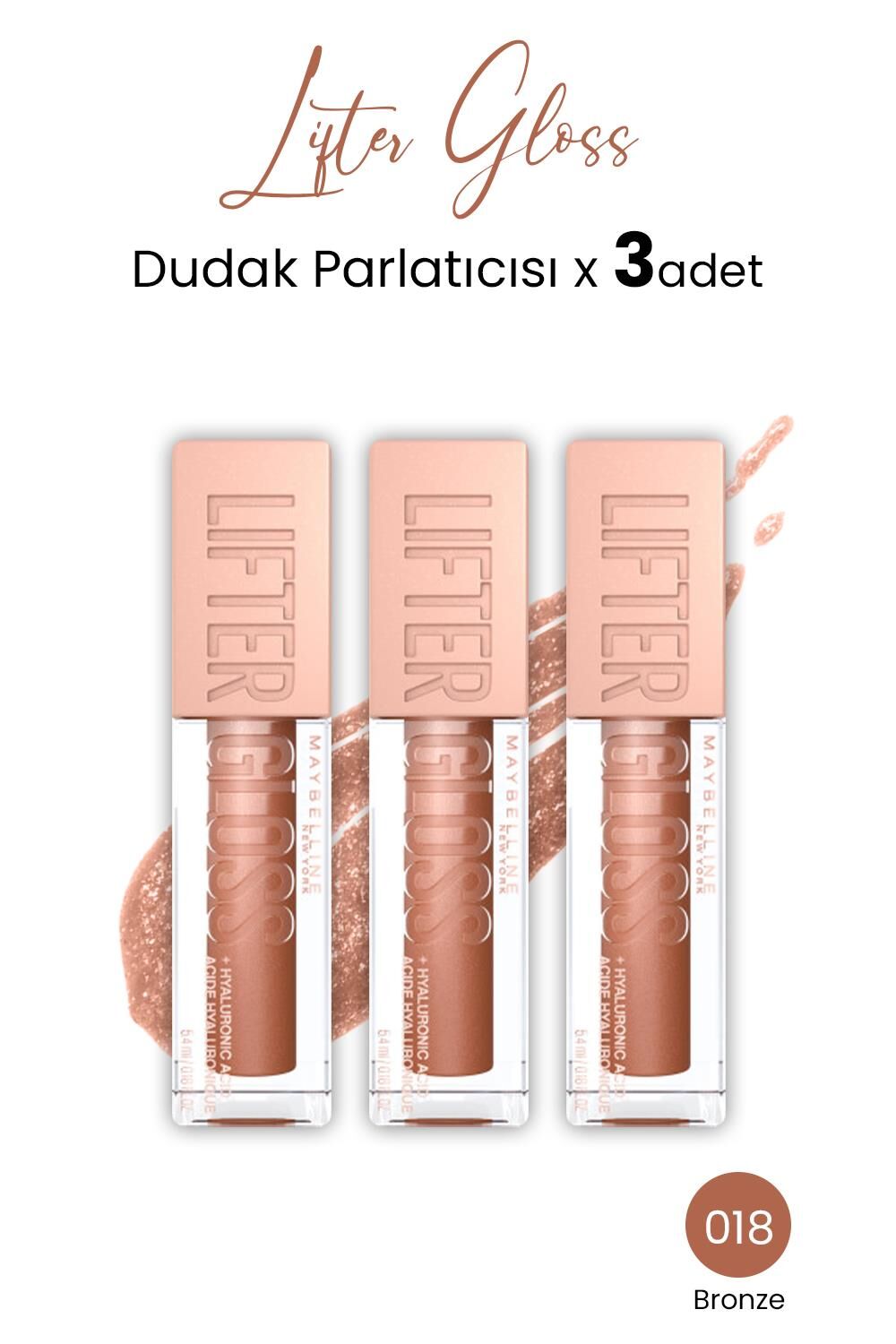 Maybelline New York Lifter Gloss Dudak Parlatıcısı 018 Bronze x 3 adet