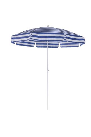 8 Telli-200 Cm Mavi Beyaz Plaj Bahçe Balkon Şemsiyesi, Eğilebilen Şemsiye