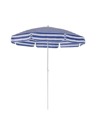 8 Telli-200 Cm Mavi Beyaz Plaj Bahçe Balkon Şemsiyesi, Eğilebilen Şemsiye