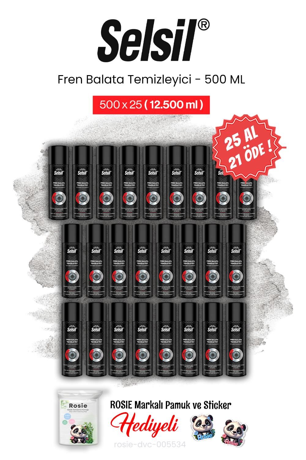 Selsil 500 ml, 25 AL 21 ÖDE Fren Balata Temizleyici Sprey ve rosie pamuk