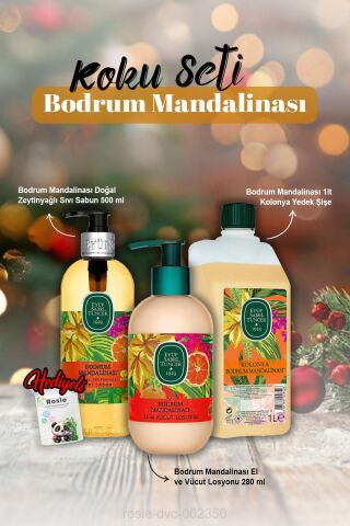 Sıvı Sabun 500 ml, Losyon 280 ml, 1 lt Kolonya Bodrum Mandalinası ve Rosie Hediye