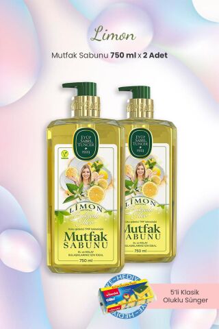 Eyüp Sabri Tuncer Limon Mutfak Sabunu 750 ml x 2 Adet ve Oluklu Sünger