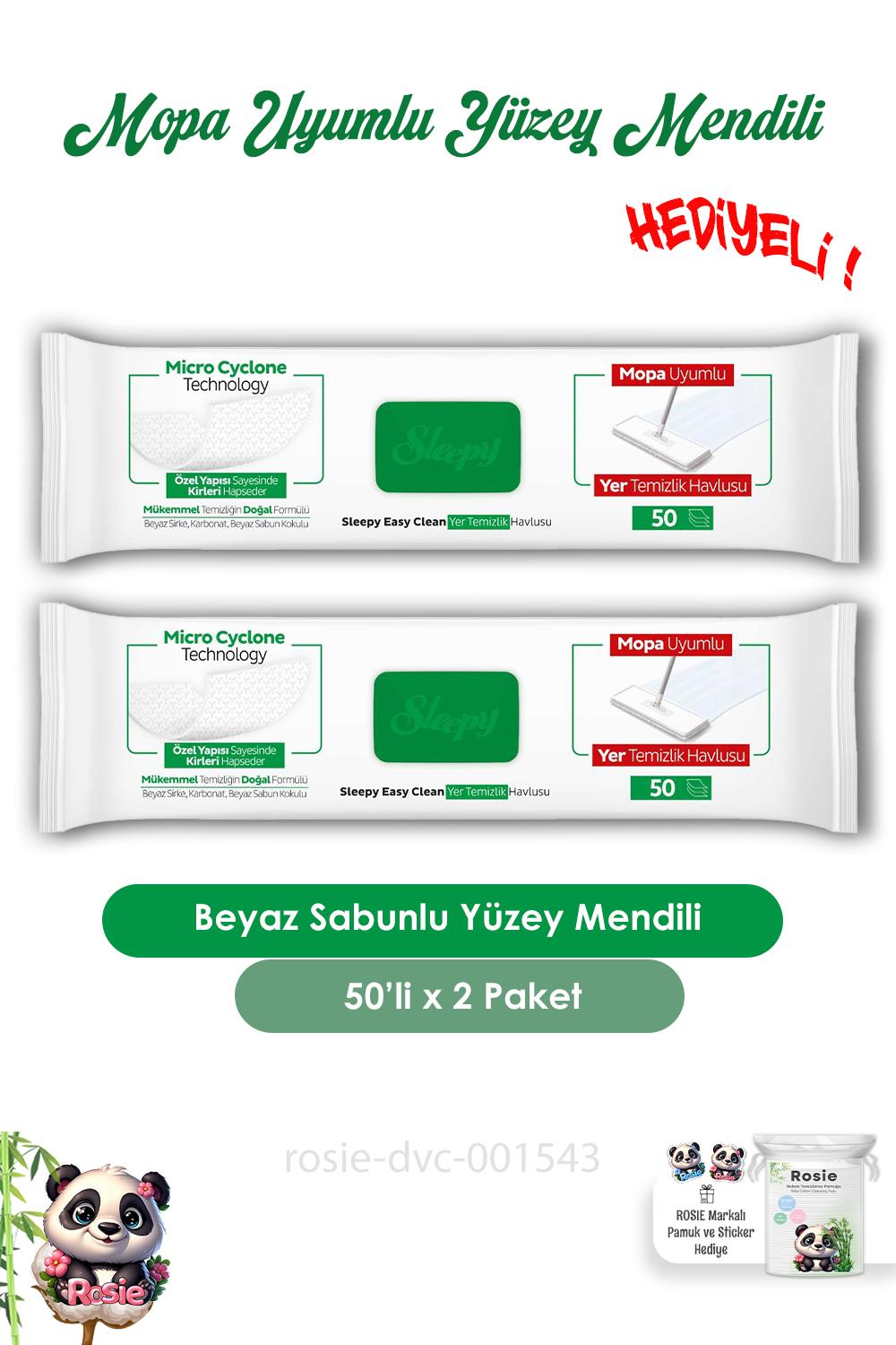 Sleepy 2 Adet Beyaz Sabunlu Mopa Uyumlu Yer Mendili 50'li ve ROSIE