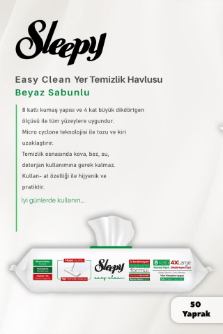 Sleepy 2 Adet Beyaz Sabunlu Mopa Uyumlu Yer Mendili 50'li ve ROSIE