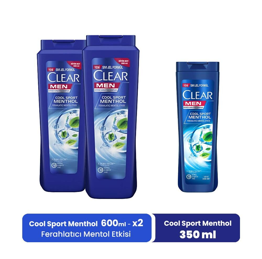 Clear Men Şampuan Cool Sport Menthol 600 ml x 2 ve Mentol Etkisi 350 ml
