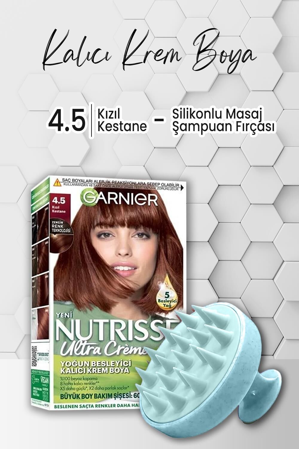 Garnier Nutrisse Yoğun Besleyici Kalıcı Krem Saç Boyası 4.5 Kızıl Kestane ve Şampuan Fırçası Mavi