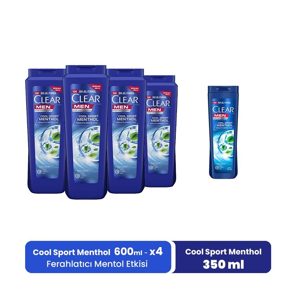 Clear Men Şampuan Cool Sport Menthol 600 ml x 4 ve Mentol Etkisi 350 ml