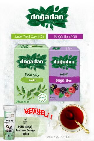Doğadan Böğürtlenli Karışık Meyve ve Yeşil Çay Sade Poşet Çay ve Rosie Hediyeli