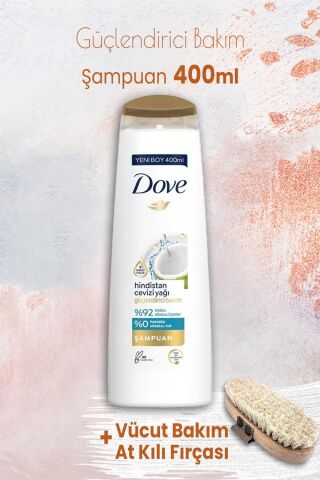 Dove Şampuan Güçlendirici Bakım 400 ml ve Vücut Bakım At Kılı Fırçası