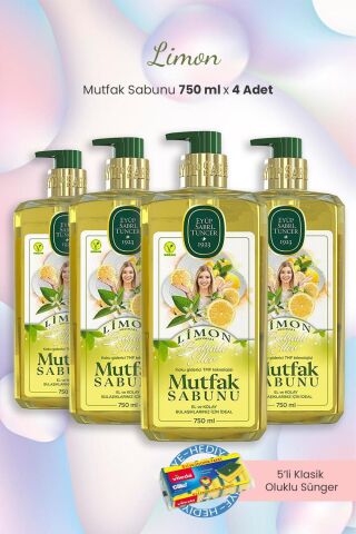 Eyüp Sabri Tuncer 4'lü Limon Mutfak Sabunu 750 ml ve Oluklu Sünger