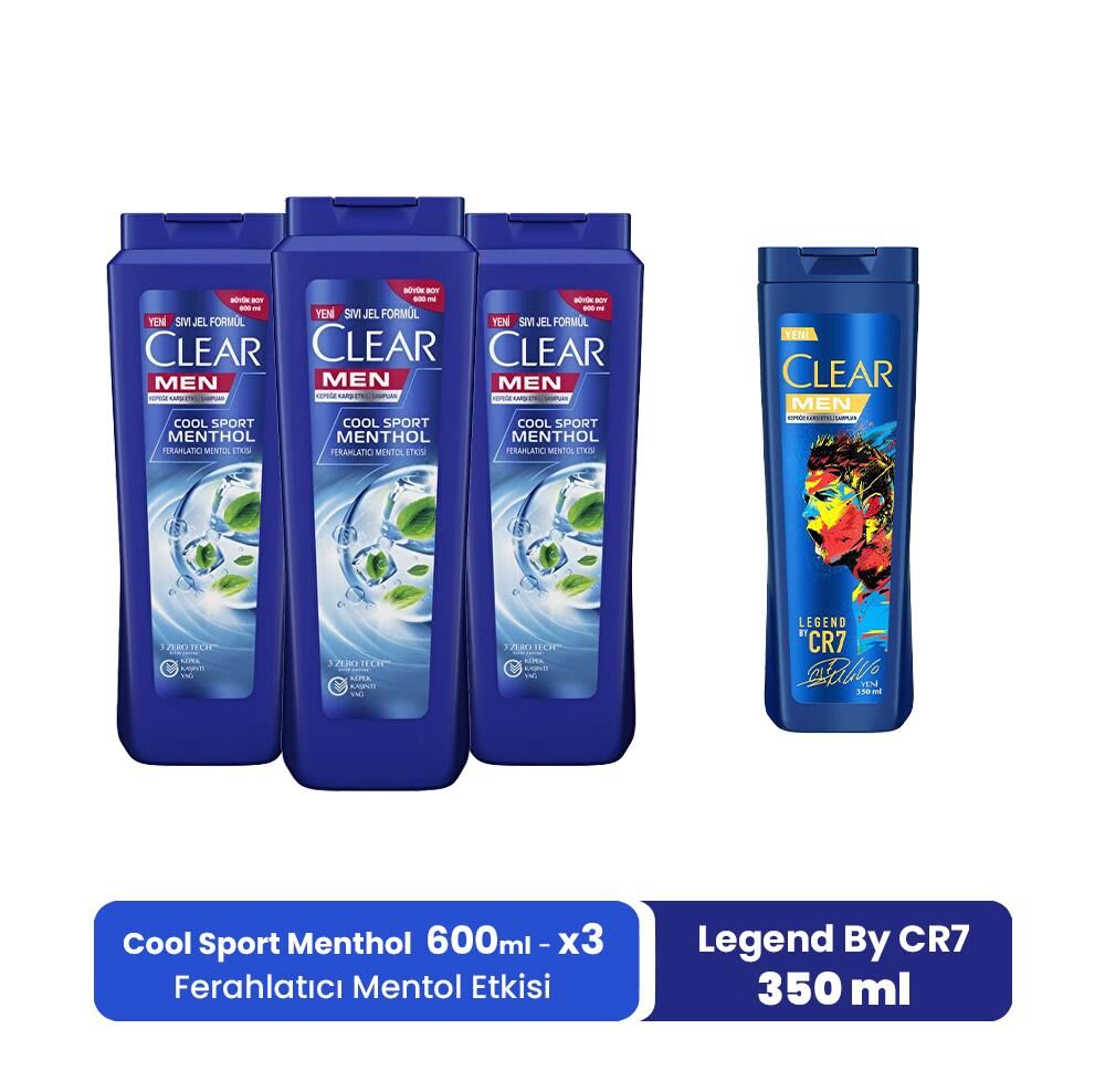 Clear Men Şampuan Cool Sport Menthol 600 ml x 3 ve Legend By CR7 350 ml