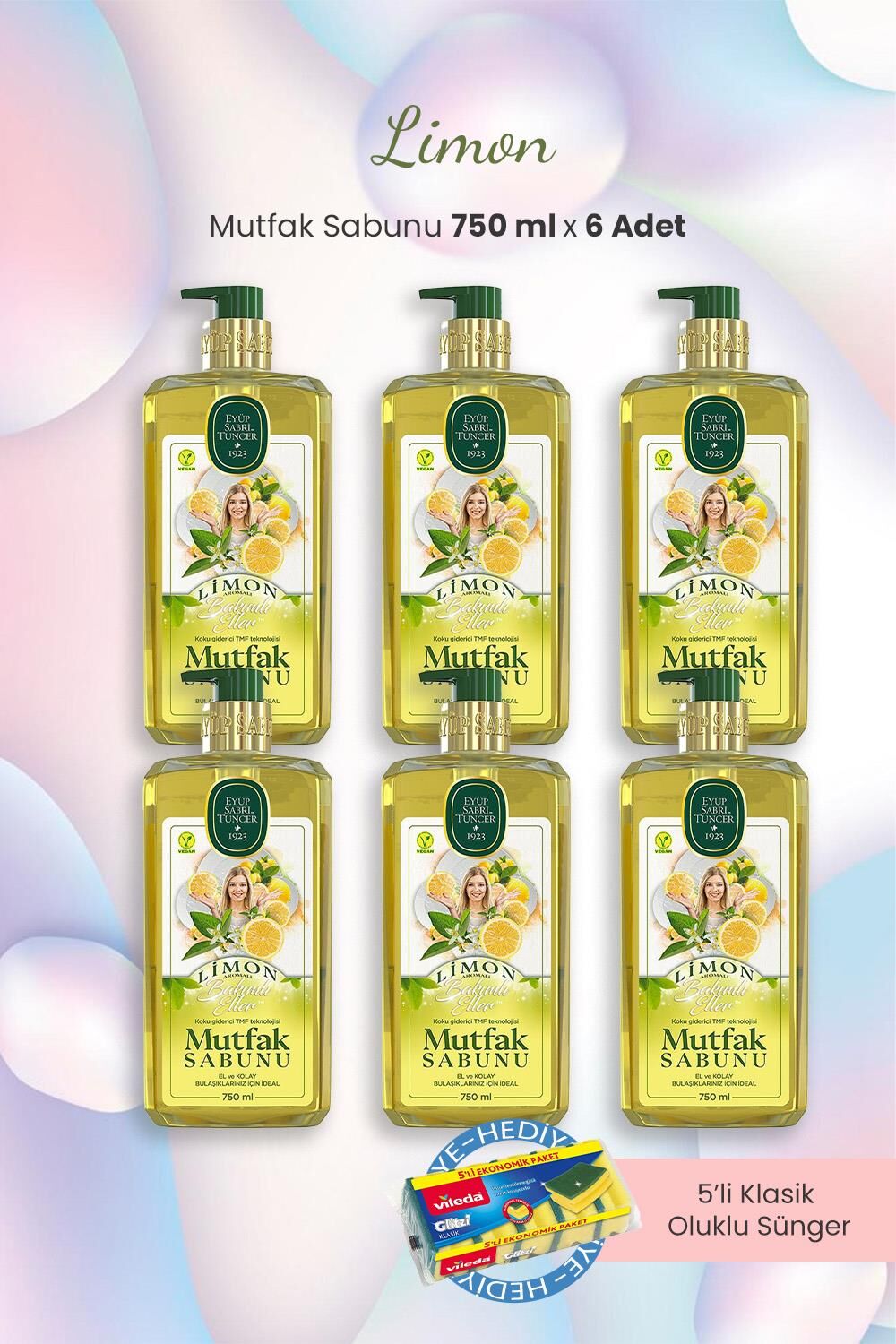 Eyüp Sabri Tuncer 6'lı Limon Mutfak Sabunu 750 ml ve Oluklu Sünger
