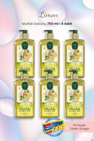 Eyüp Sabri Tuncer 6'lı Limon Mutfak Sabunu 750 ml ve Oluklu Sünger
