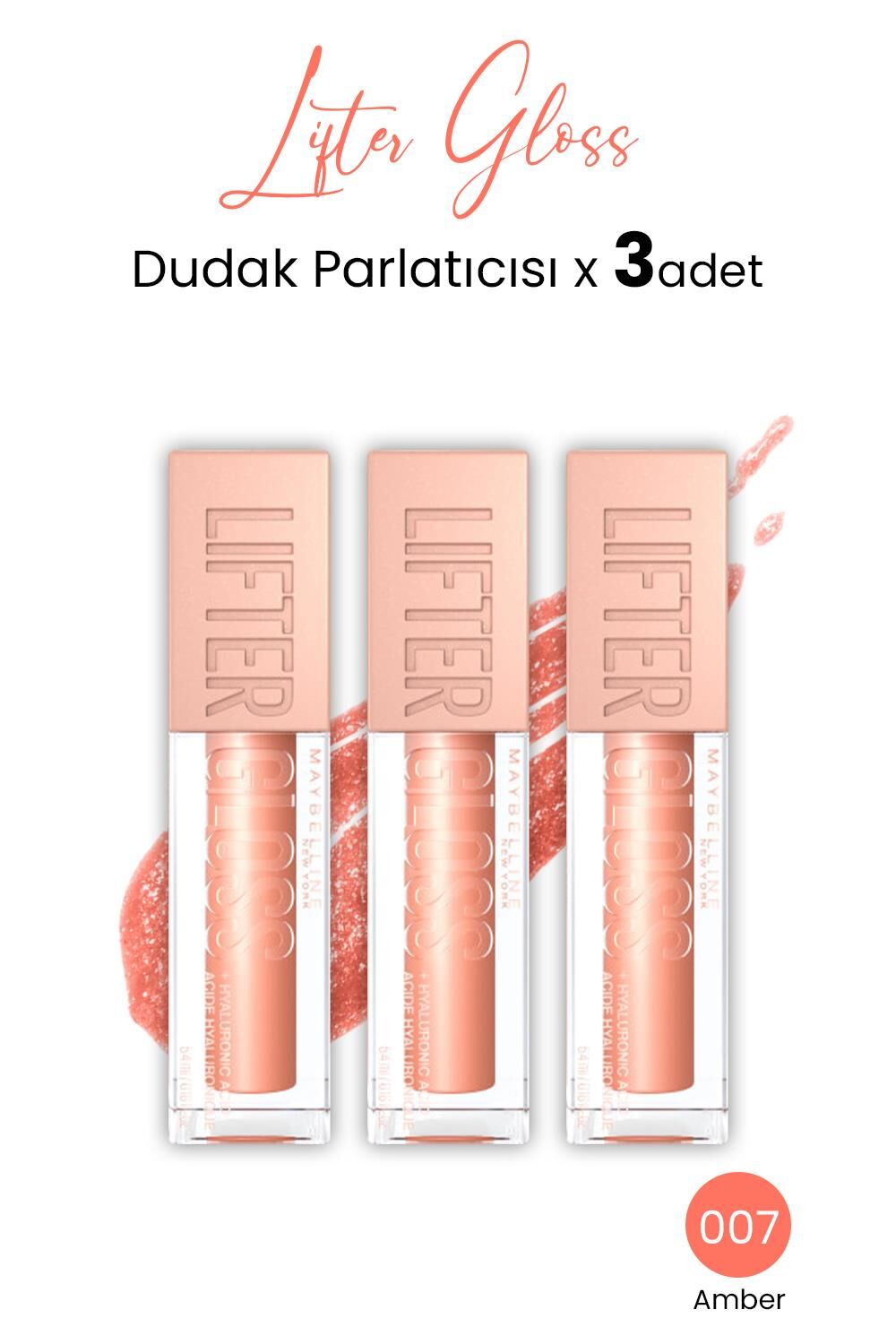 Maybelline New York Lifter Gloss Dudak Parlatıcısı 007 Amber x 3 adet
