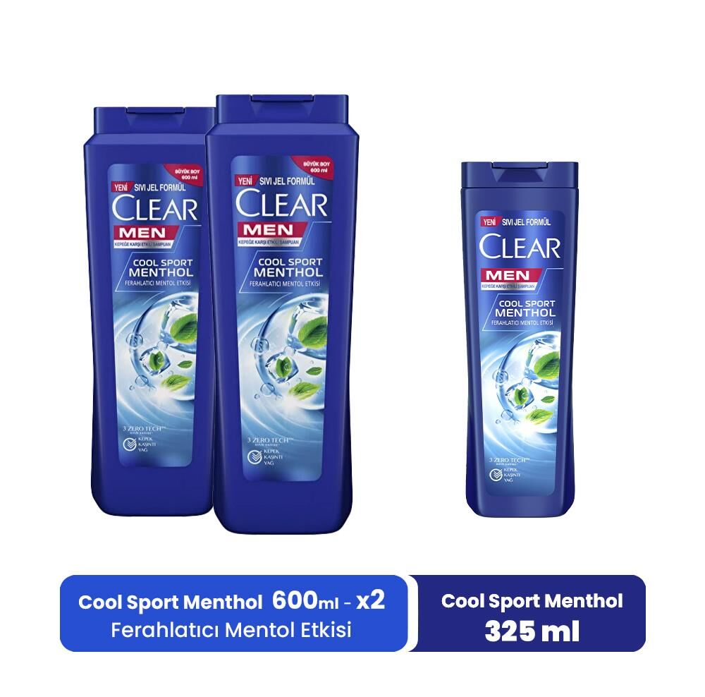 Clear Men Şampuan Cool Sport Menthol 600 ml x 2 ve Mentol Etkisi 325 ml