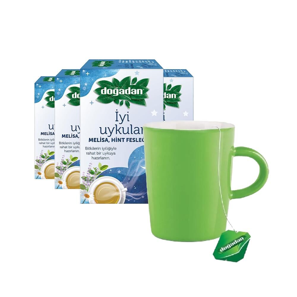 Doğadan İyi Uykular Çayı Melisa ve Hint Fesleğeni x 4, Yeşil Kupa Hediyeli