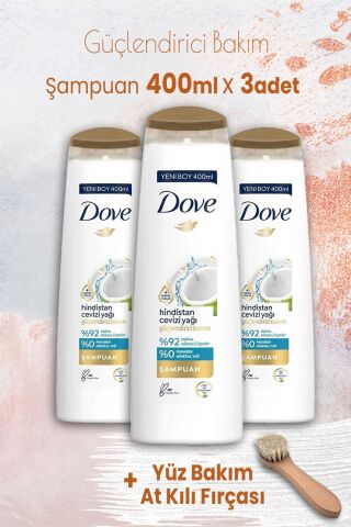 Dove Şampuan Güçlendirici Bakım 400 ml x 3 Adet ve Yüz Bakım At Kılı Fırçası