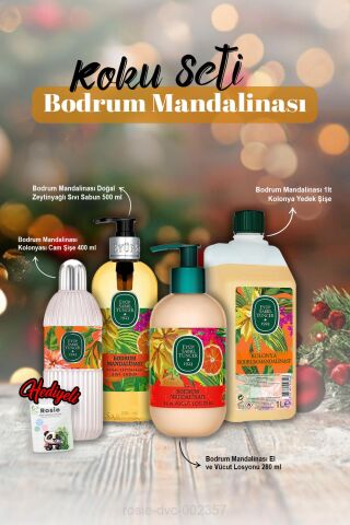 Kolonya 1 lt ve 400 ml, Sıvı Sabun 500 ml, Losyon 280 ml Bodrum Mandalina ve Rosie Hediye