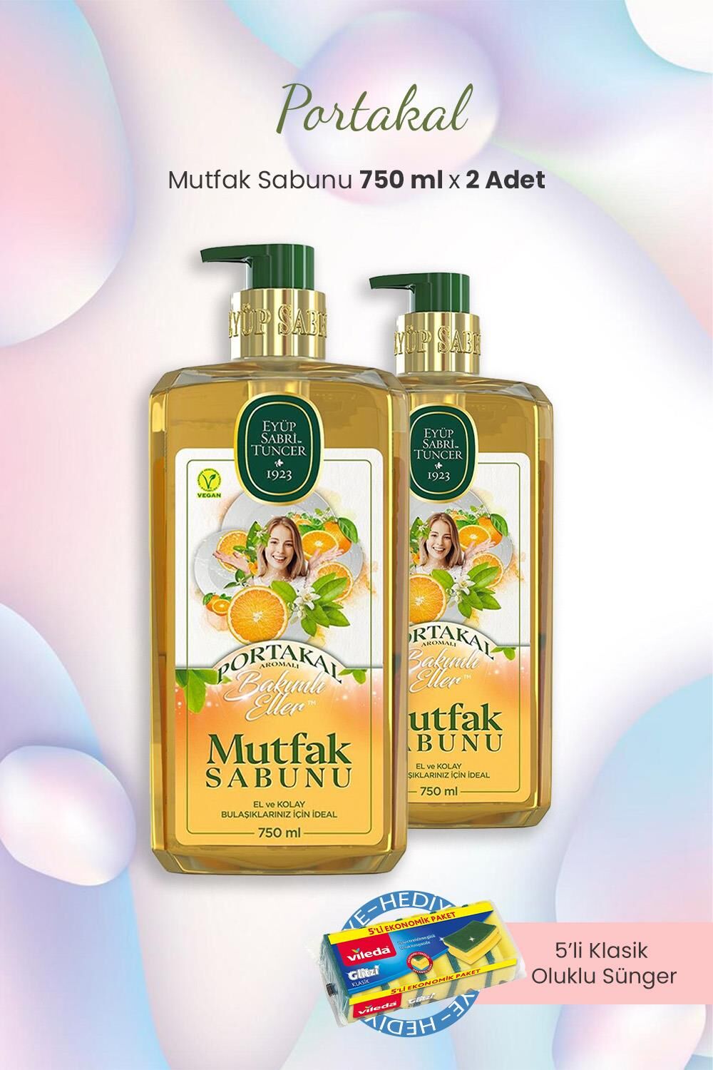 Eyüp Sabri Tuncer 2'li Portakal Mutfak Sabunu 750 ml ve Bulaşık Süngeri