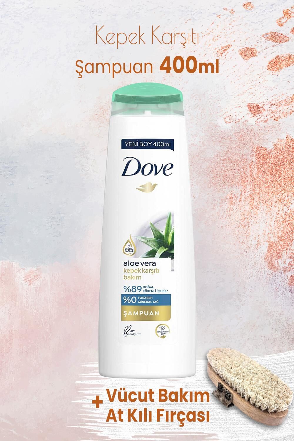 Dove Şampuan Aloe Vera Kepek Karşıtı 400 ml ve Vücut Bakım At Kılı Fırçası