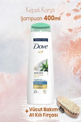 Dove Şampuan Aloe Vera Kepek Karşıtı 400 ml ve Vücut Bakım At Kılı Fırçası