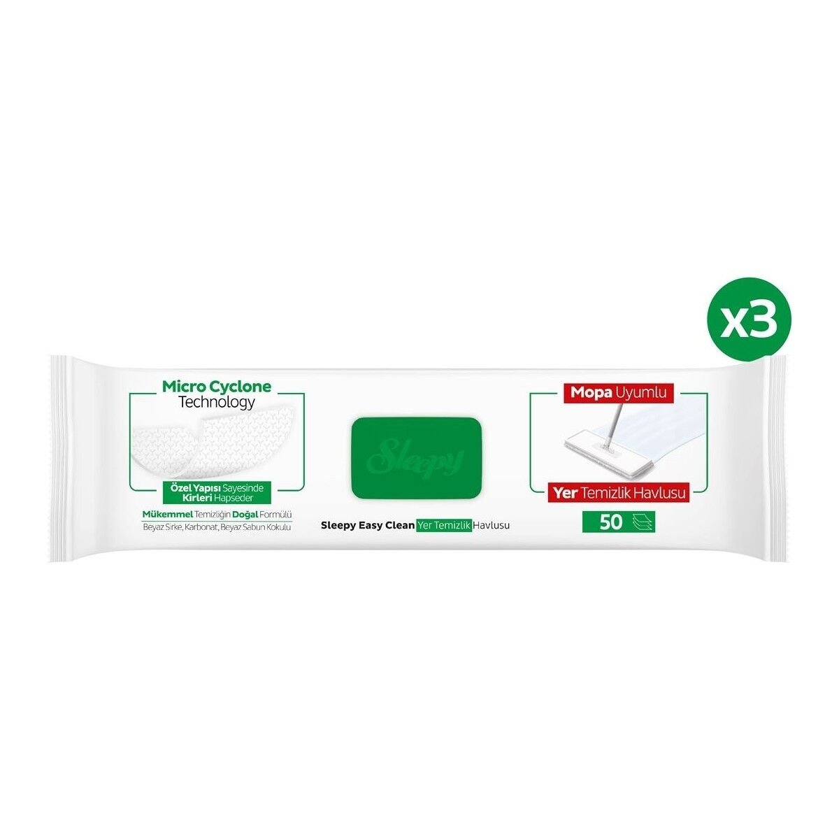 Sleepy Easy Clean Beyaz Sabun Katkılı Mopa Uyumlu Yer Temizlik Havlusu 3x50 (150 Yaprak)