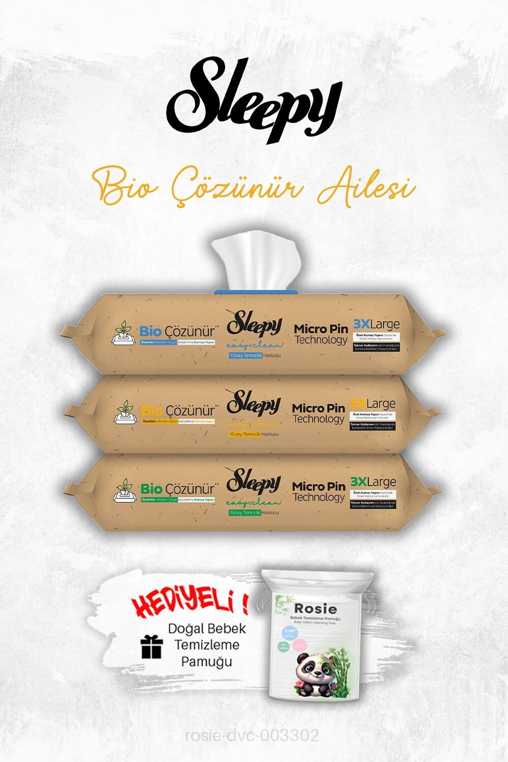 Sleepy 50 yaprak 3'lü Bio Çözünür Ailesi Tanışma Paketi ve ROSIE