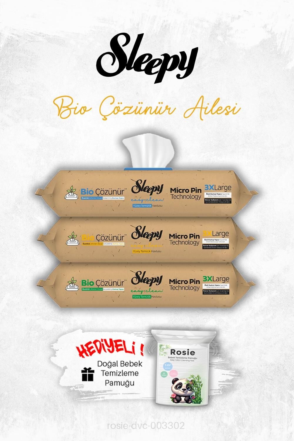 Sleepy 50 yaprak 3'lü Bio Çözünür Ailesi Tanışma Paketi ve ROSIE