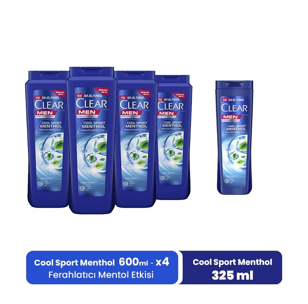 Clear Men Şampuan Cool Sport Menthol 600 ml x 4 ve Mentol Etkisi 325 ml