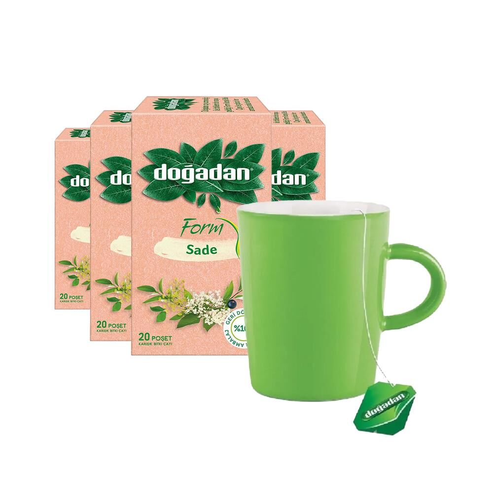 Doğadan Form Çay Sade 20'li x 4, Yeşil Kupa Hediyeli
