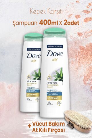 Dove Şampuan Aloe Vera Kepek Karşıtı 400 ml x 2 Adet ve Vücut Bakım At Kılı Fırçası