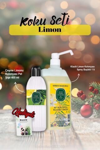 Kolonya 1 lt ve Pet Şişe 400 ml Çeşme Limonu ve Rosie Hediye