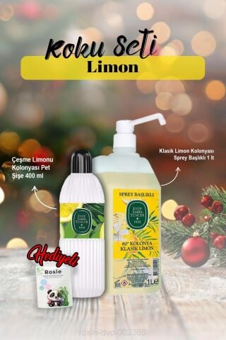 Kolonya 1 lt ve Pet Şişe 400 ml Çeşme Limonu ve Rosie Hediye