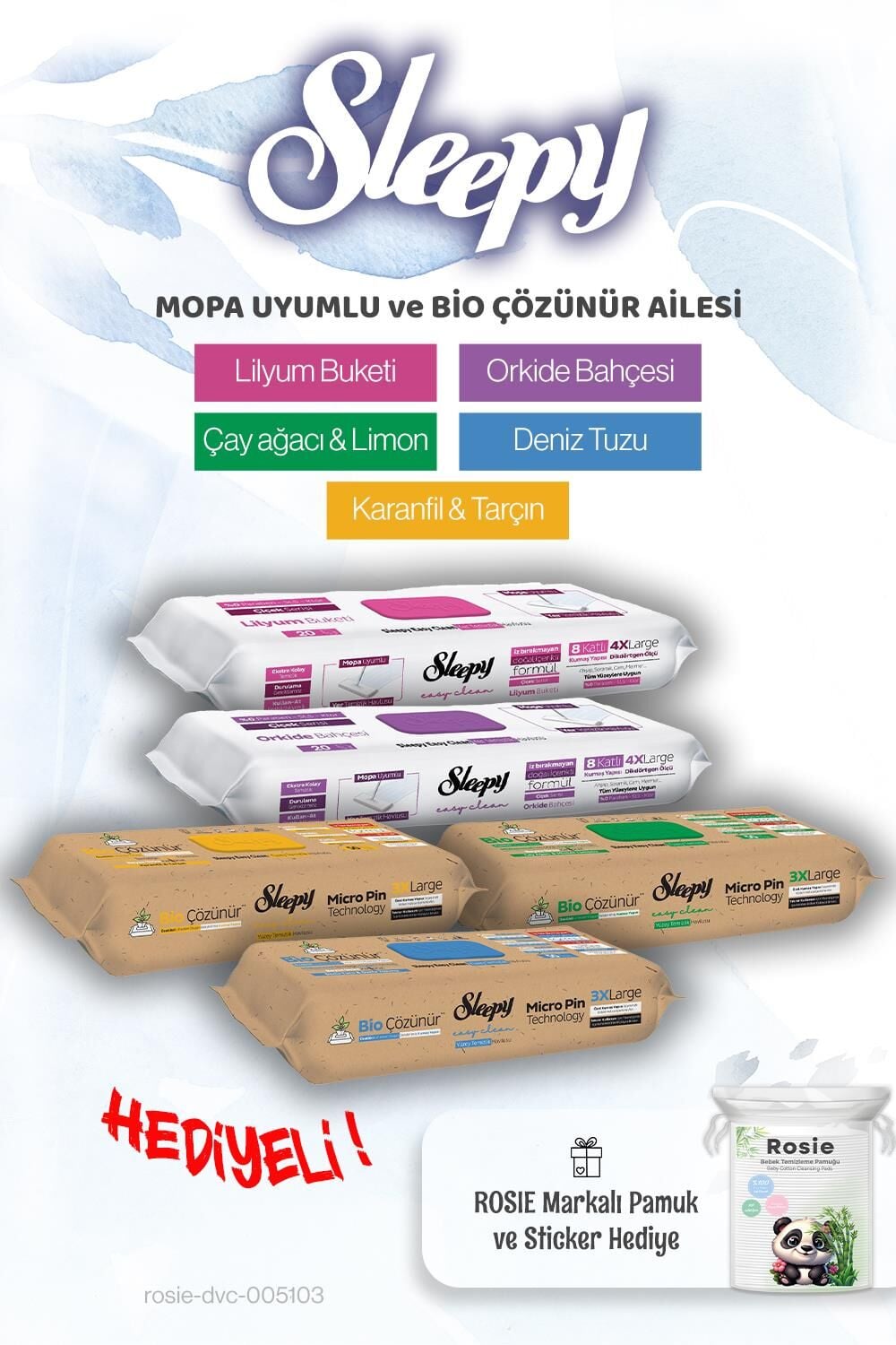 Sleepy Tanışma Paketi Mopa Uyumlu ve Bio Çözünür ailesi 5'li ve ROSIE hediye