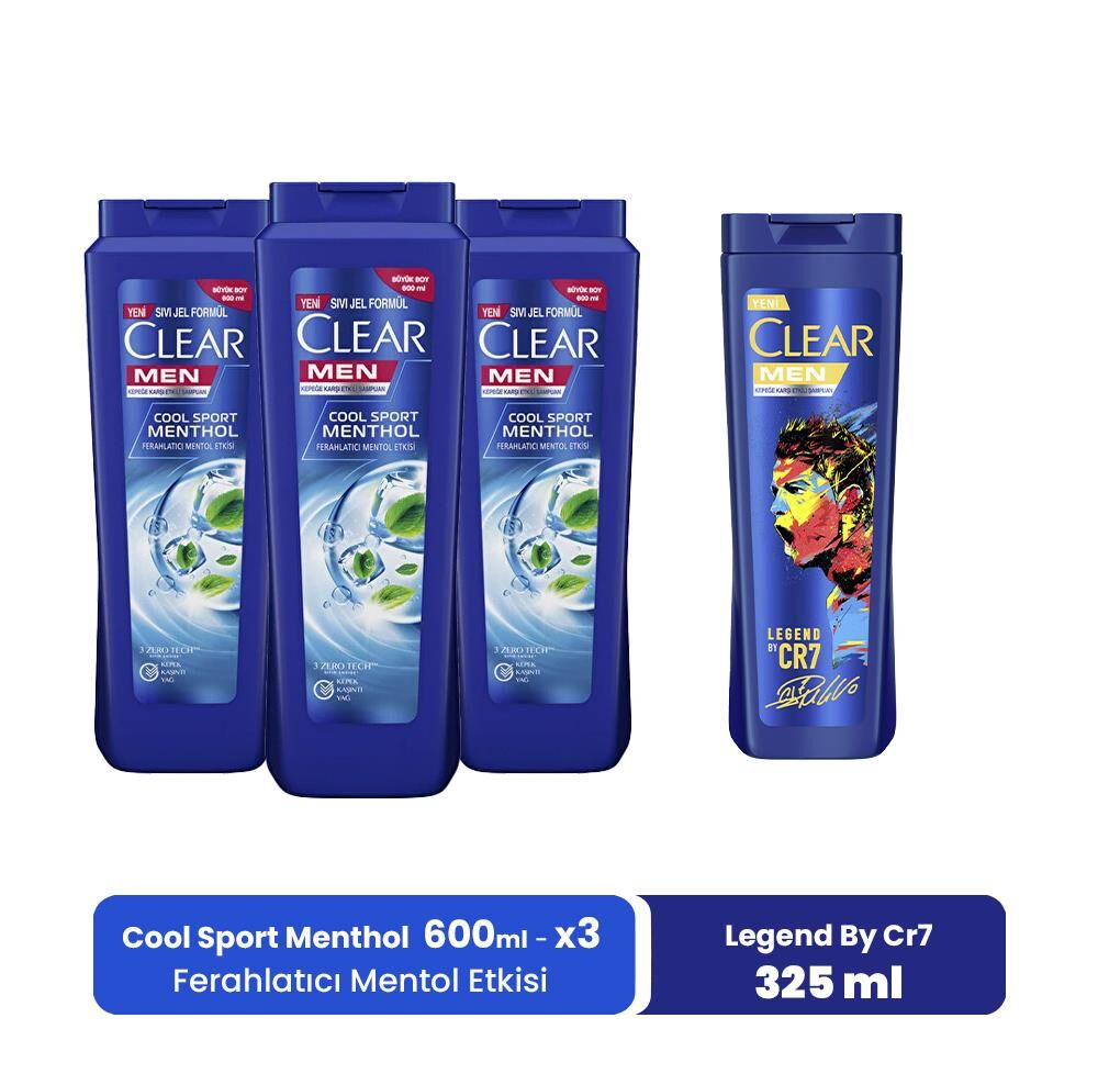 Clear Men Şampuan Cool Sport Menthol 600 ml x 3 ve Legend By CR7 325 ml