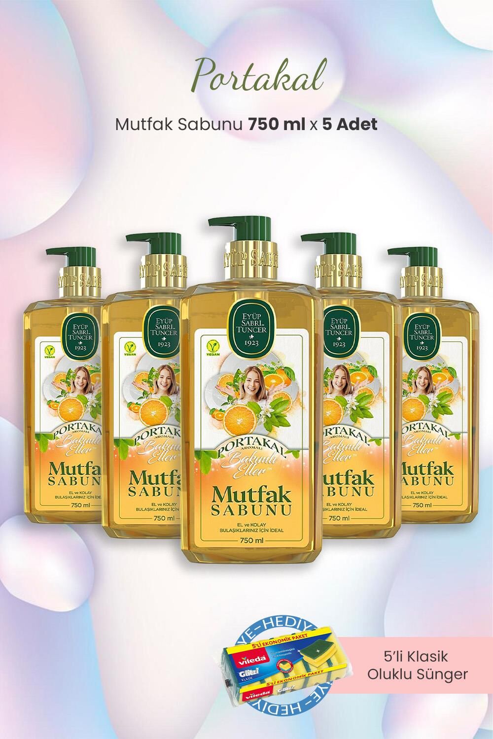 Eyüp Sabri Tuncer Portakal 5'li Mutfak Sabunu 750 ml ve Bulaşık Süngeri