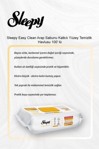 Sleepy Easy Clean Arap Sabunu Katkılı Yüzey Temizlik Havlusu 100' lü 5 Al 4 Öde ve Rosie Pamuk