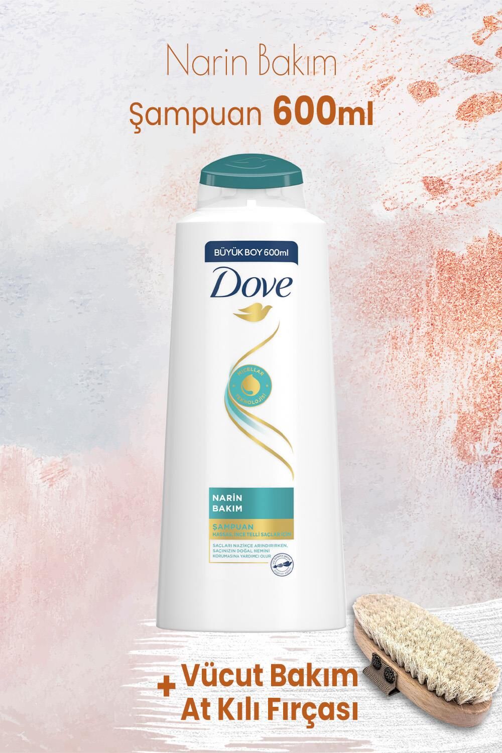 Dove Narin Bakım Şampuan 600 ml ve Vücut Bakım At Kılı Fırçası