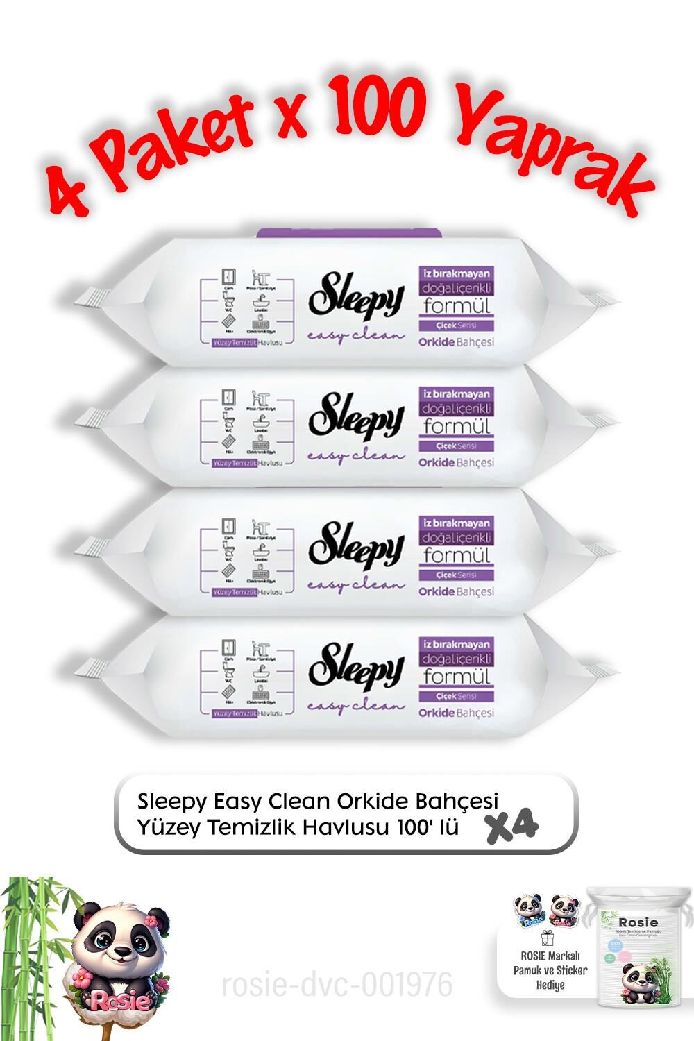 Sleepy Orkide Bahçesi Yüzey Temizlik Havlusu 100' lü X 4 ve Rosie Pamuk